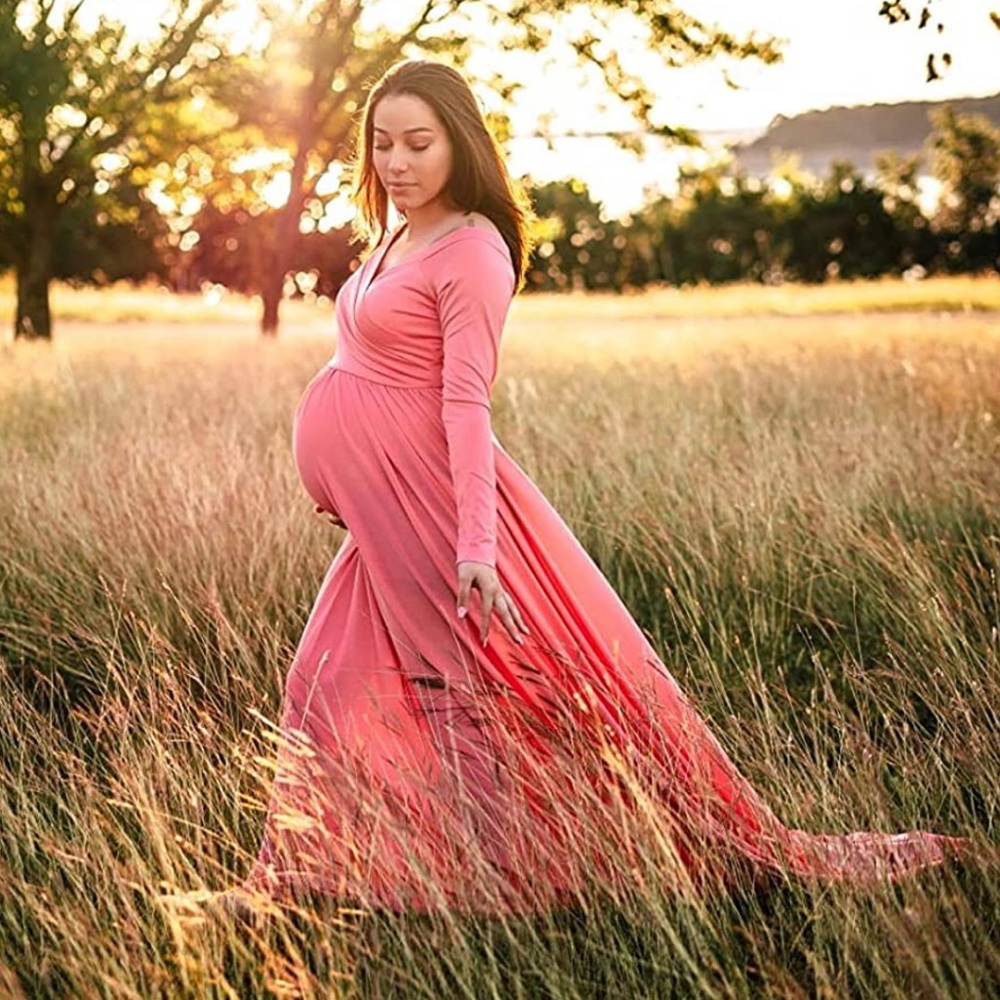 Saslax Maternity Off Shoulders Half Circle Gown for Baby Shower Dress